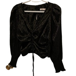 Mustard Seed Ruched Black Long Sleeve Top Size Medium
